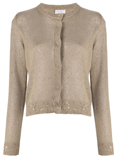 Cardigan in misto lino-seta beige Brunello Cucinelli | M10550216C9504